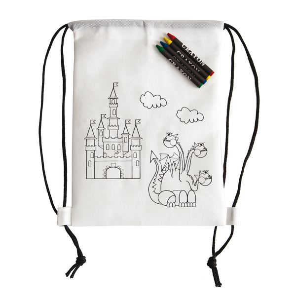 White Line backpack with crayons, white photo