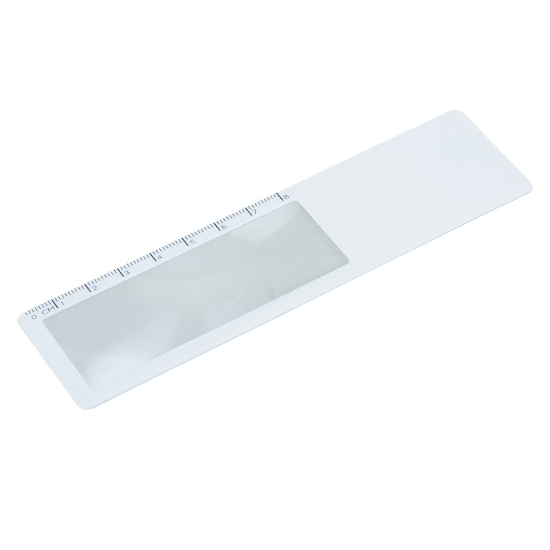 Bookmark with magnifying glass, white photo