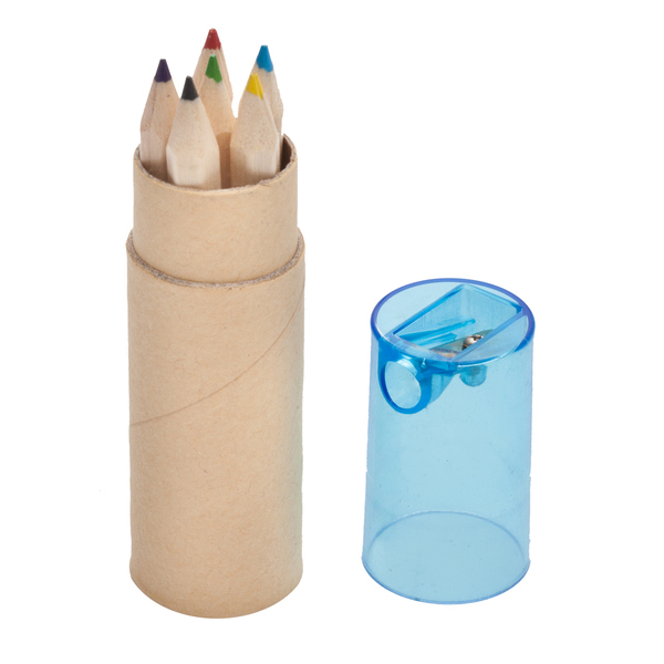 6 crayon set with sharpener in tube, blue photo