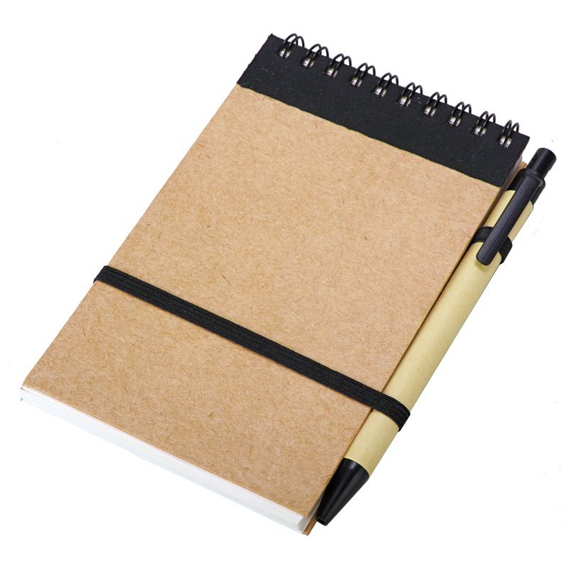Eco notepad with ballpen 90×140/70p blank, black/beige photo