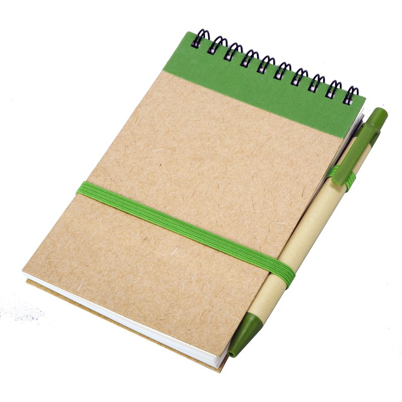 Eco notepad with ballpen 90×140/70p blank, green/beige photo