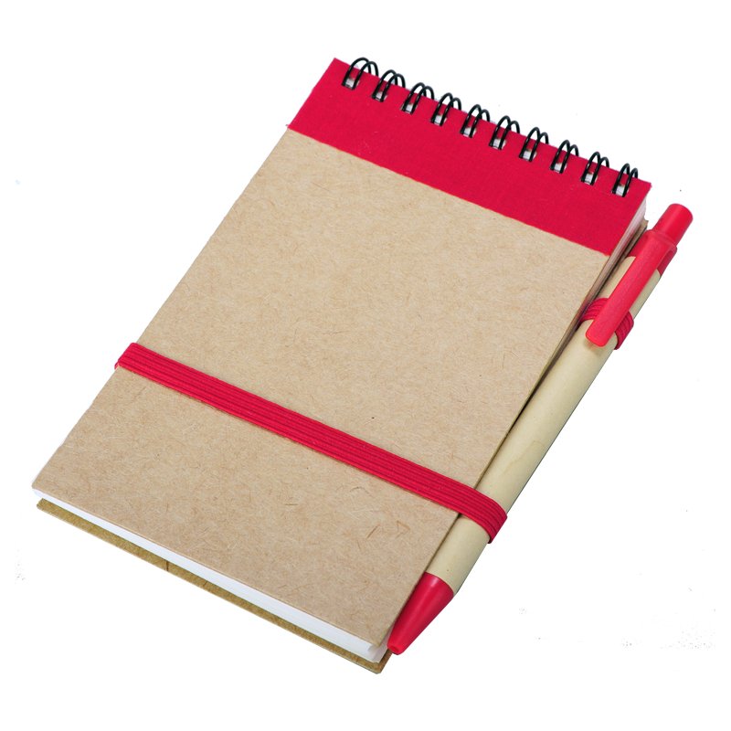 Eco notepad with ballpen 90×140/70p blank, red/beige photo