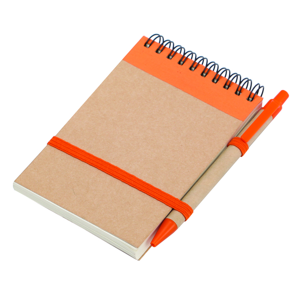 Eco notepad with ballpen 90×140/70p blank, orange/beige photo