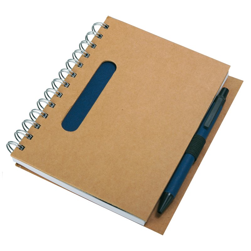 Eco notepad with ballpen, dark blue/beige photo