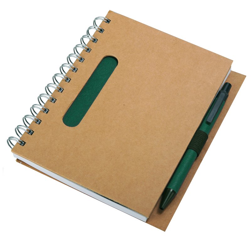 Eco notepad with ballpen, green/beige photo