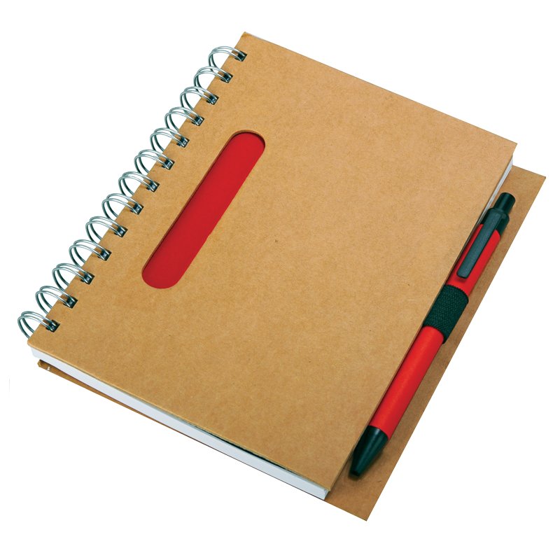 Eco notepad with ballpen, red/beige photo