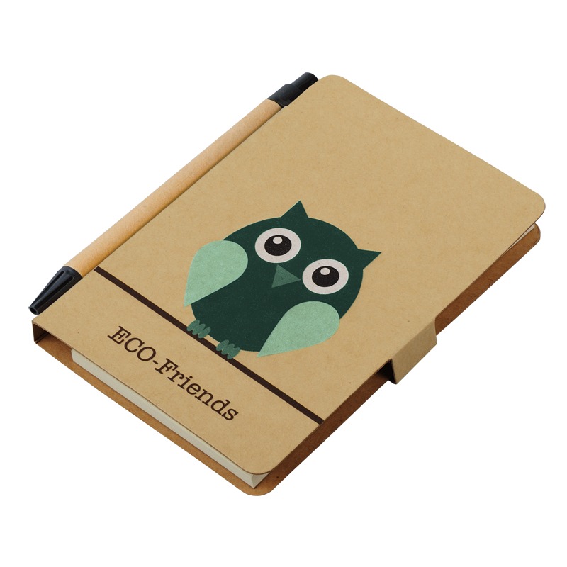 Owl 80×140/50p plain notepad with ballpen, brown photo